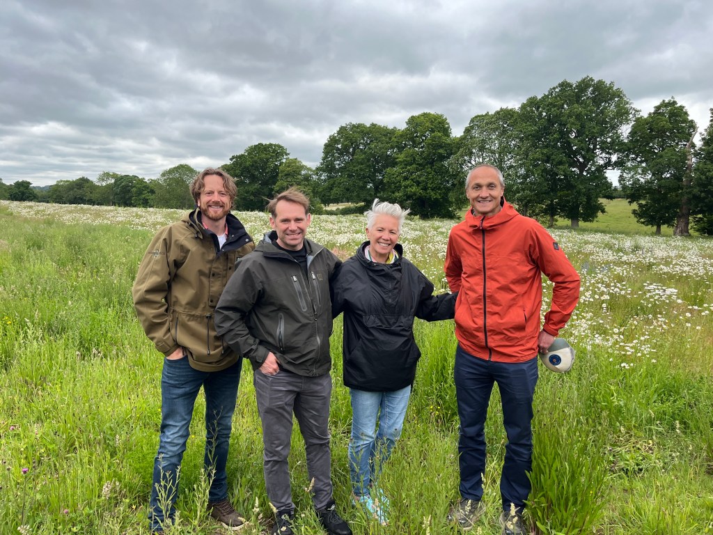 BC's trip to the Wendling Beck site. From L to R: Glenn Anderson, Founder - Wendling Beck Nature Recovery Project Andrew Craig, Head of Sustainability, RBC Europe Desiree Clarke-Noble, Global Head, Sustainability & Impact, RBC Capital Markets and Head of Citizenship Tom Blathwayt, Director, Sustainability Group, RBC Europe